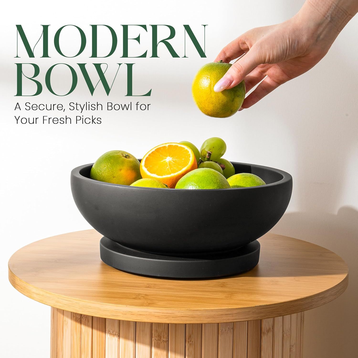 Decorative Concrete Fruit Bowl for Kitchen Counter – Elegant Pedestal Bowl with Smooth Finish for Home Decor | Handcrafted Key Bowl for Entryway Table, Coffee Table | 10.5in W x 4.25in L