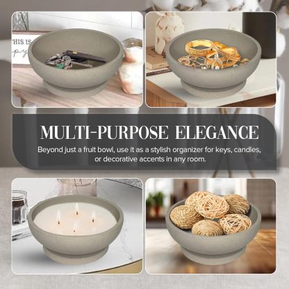 Decorative Concrete Fruit Bowl for Kitchen Counter – Elegant Pedestal Bowl with Smooth Finish for Home Decor | Handcrafted Key Bowl for Entryway Table, Coffee Table | 10.5in W x 4.25in L