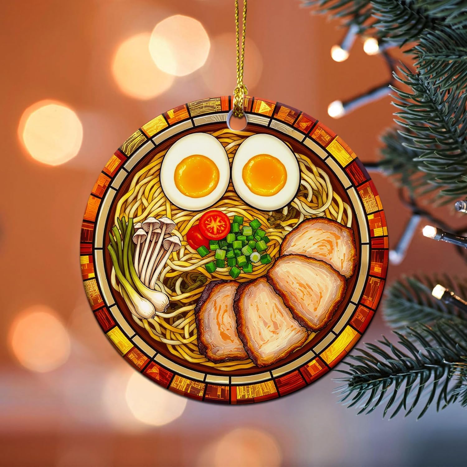 Ramen Ornament for Noodle Ramen Lovers, Women, Men - Food Ornaments for Christmas Tree - Noodles Bowl Ceramic Ornament