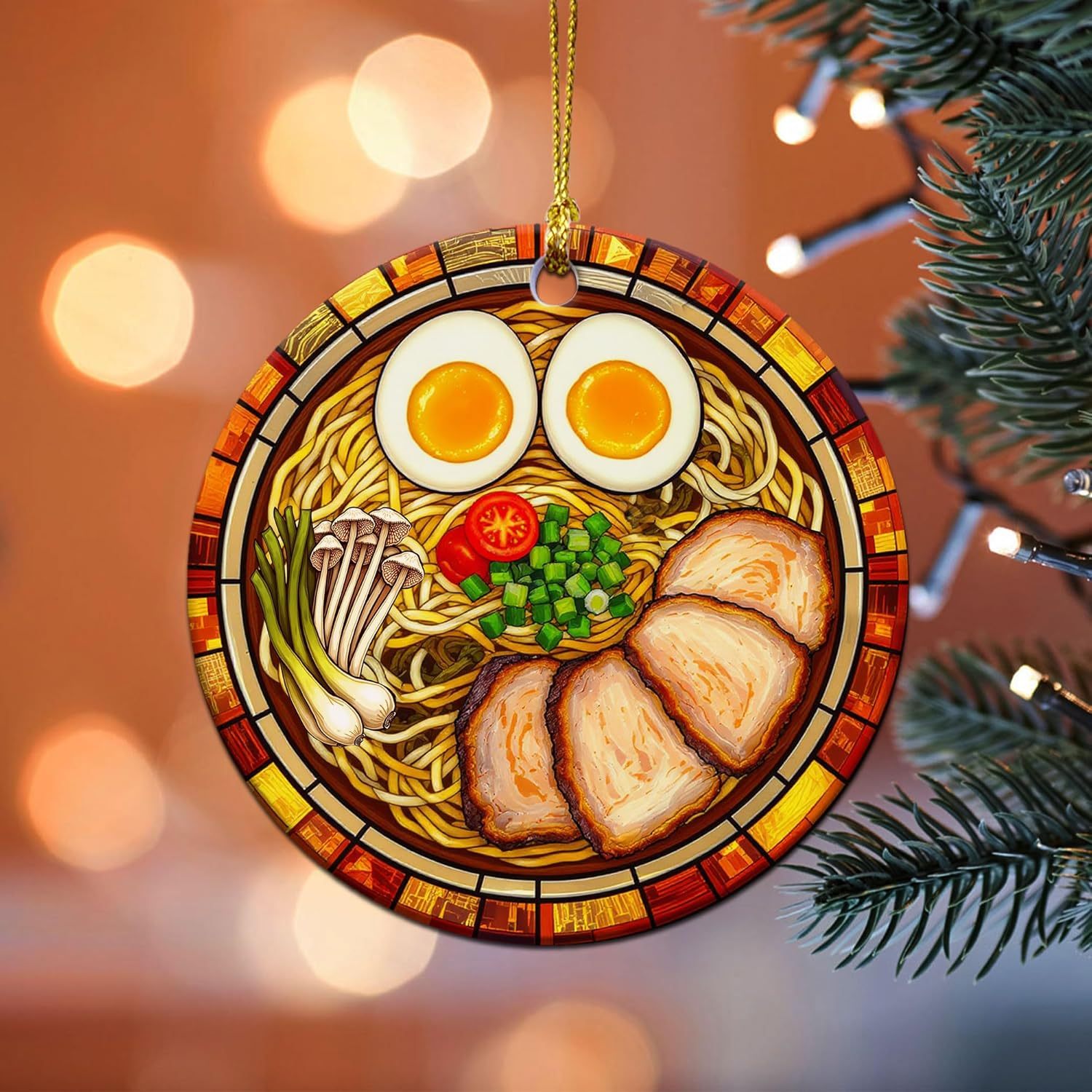 Ramen Ornament for Noodle Ramen Lovers, Women, Men - Food Ornaments for Christmas Tree - Noodles Bowl Ceramic Ornament