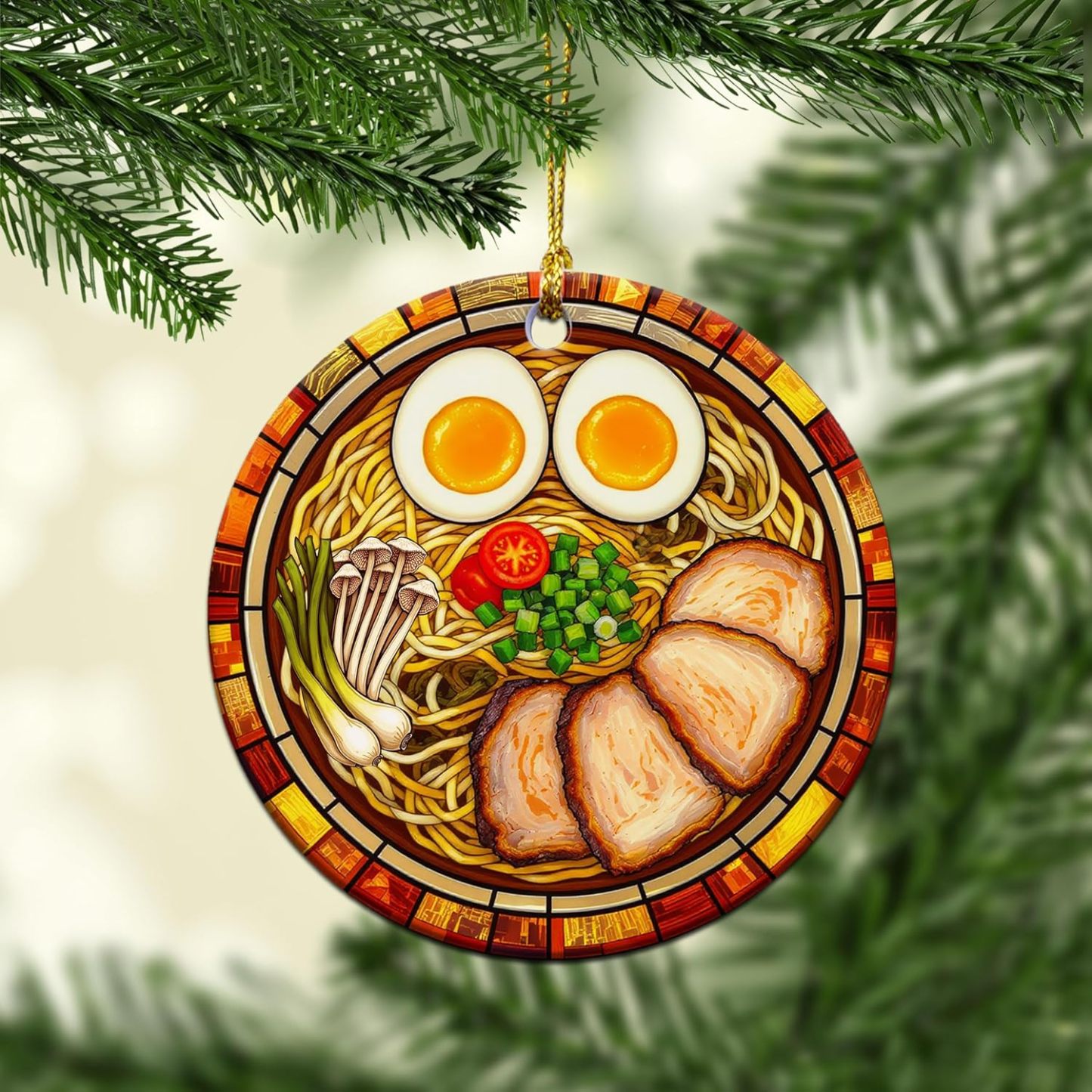 Ramen Ornament for Noodle Ramen Lovers, Women, Men - Food Ornaments for Christmas Tree - Noodles Bowl Ceramic Ornament