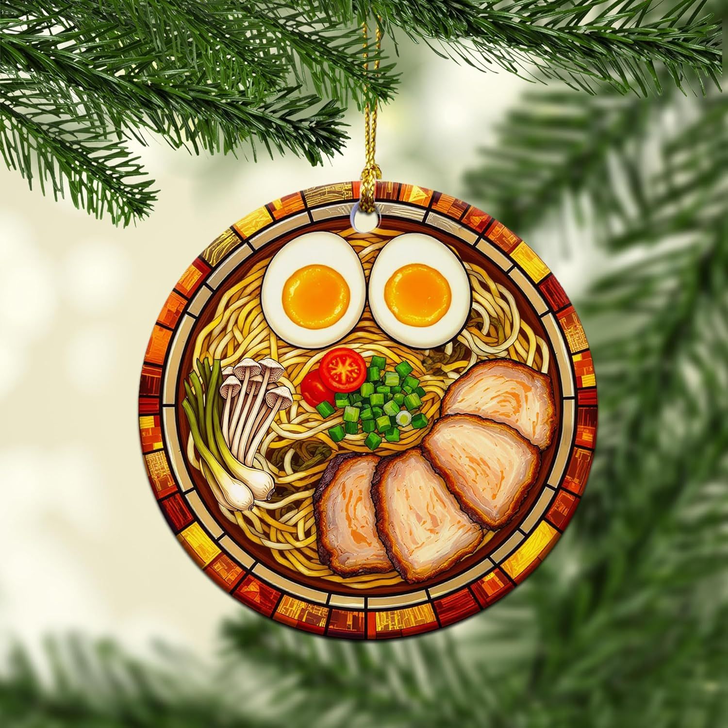 Ramen Ornament for Noodle Ramen Lovers, Women, Men - Food Ornaments for Christmas Tree - Noodles Bowl Ceramic Ornament