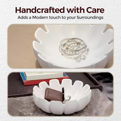 Decorative Bowl – Large Modern Centerpiece Bowl for Coffee Table, Countertop, or Kitchen Decor – Minimalist Handcrafted Accent Bowl for Living Room or Entryway/Key Bowl (White)