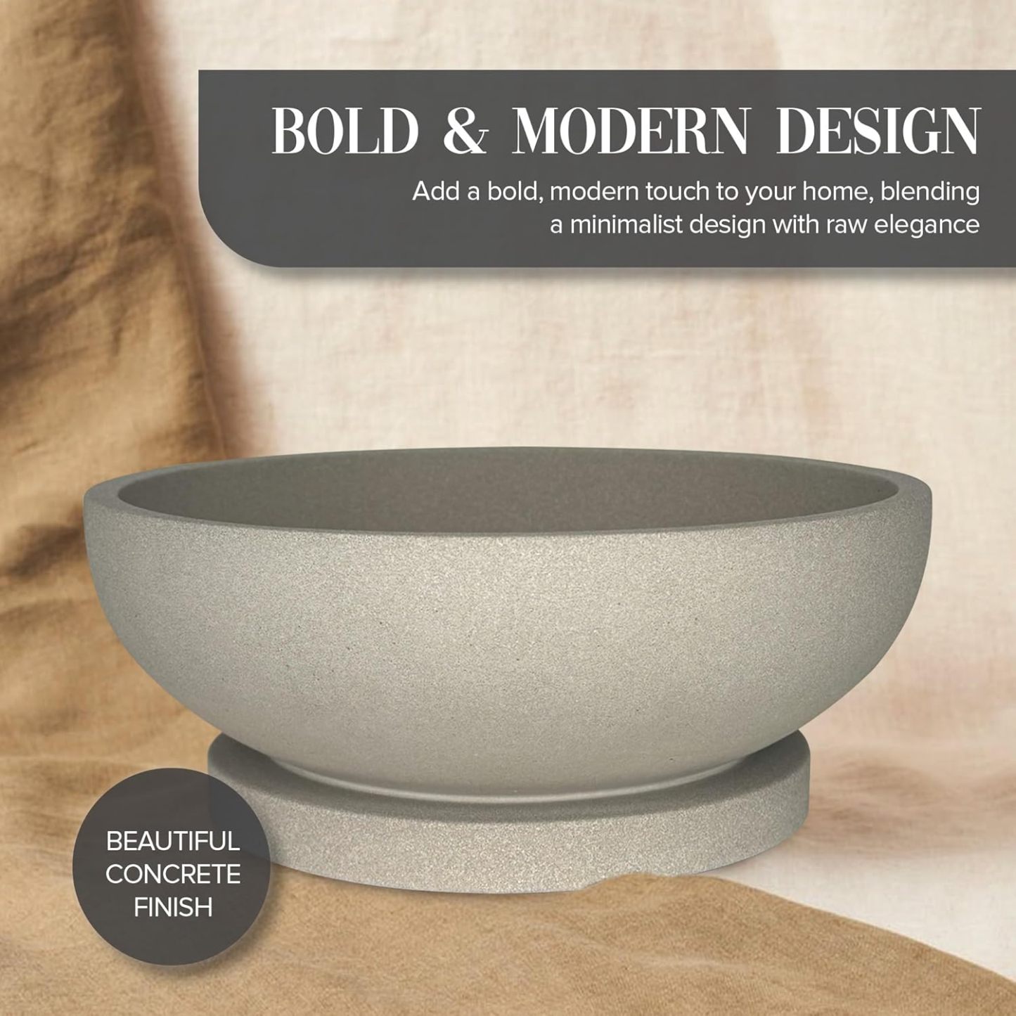 Decorative Concrete Fruit Bowl for Kitchen Counter – Elegant Pedestal Bowl with Smooth Finish for Home Decor | Handcrafted Key Bowl for Entryway Table, Coffee Table | 10.5in W x 4.25in L