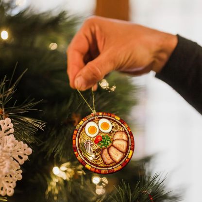 Ramen Ornament for Noodle Ramen Lovers, Women, Men - Food Ornaments for Christmas Tree - Noodles Bowl Ceramic Ornament