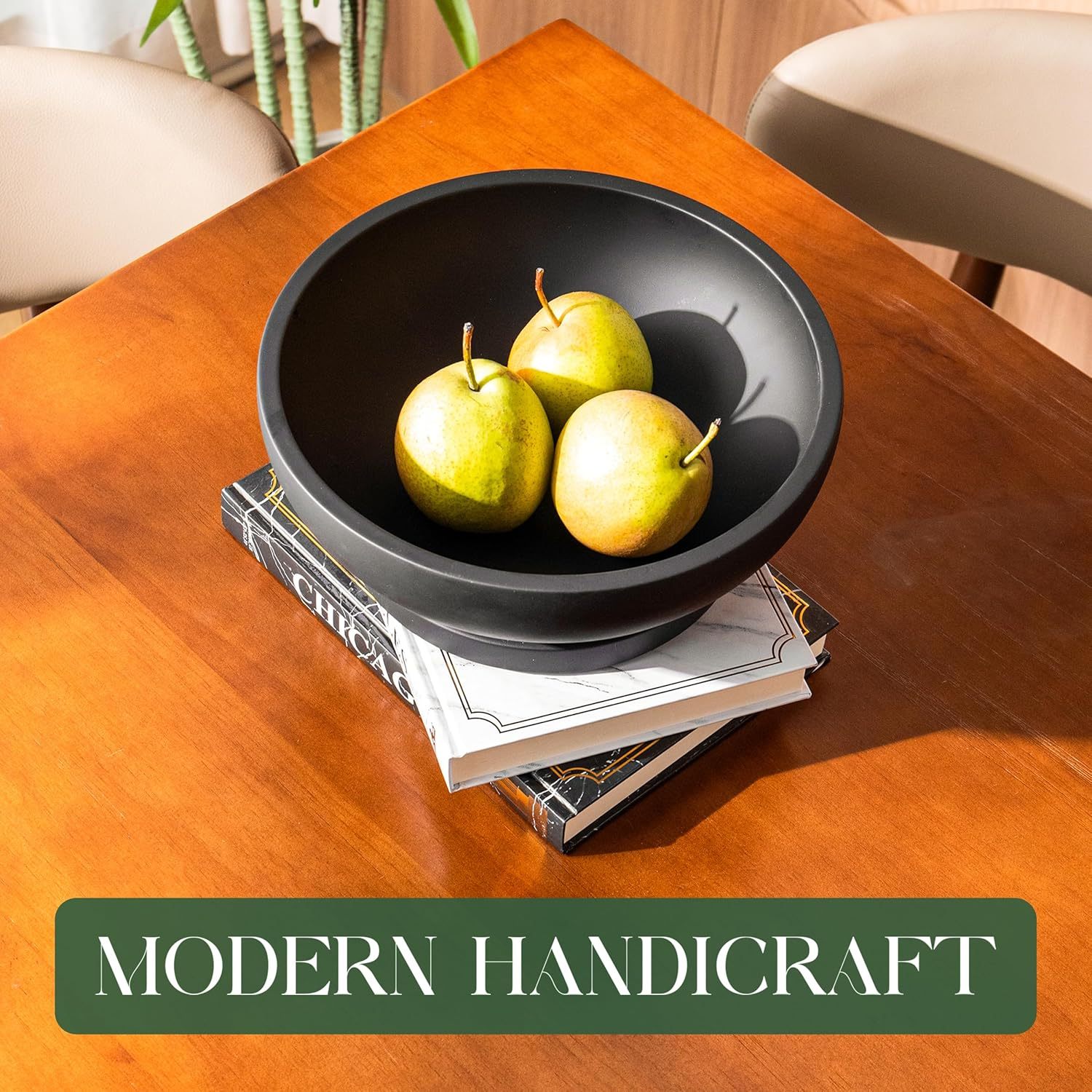 Decorative Concrete Fruit Bowl for Kitchen Counter – Elegant Pedestal Bowl with Smooth Finish for Home Decor | Handcrafted Key Bowl for Entryway Table, Coffee Table | 10.5in W x 4.25in L