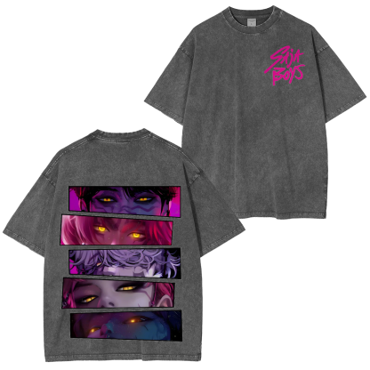 KPop Demon Hunters Saja Boys Oversized  Washed  Vintage Tee