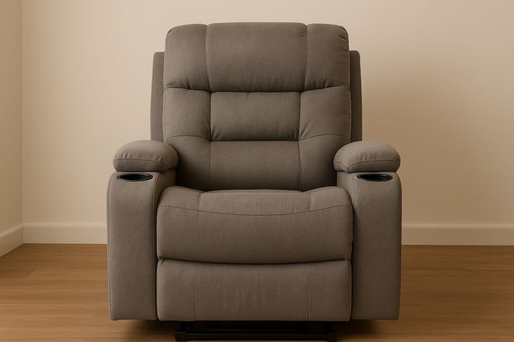 Poltrona reclinabile in tessuto poliestere Taupe con portabicchieri 100x90x90 cm-Baronilta