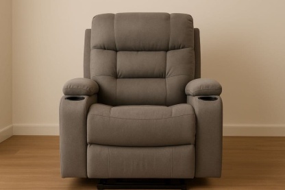 Poltrona reclinabile in tessuto poliestere Taupe con portabicchieri 100x90x90 cm-Baronilta