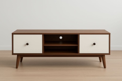 Mobile TV in legno Noce/Bianco 120x40x45cm con Ante e Ripiani-Baronilta