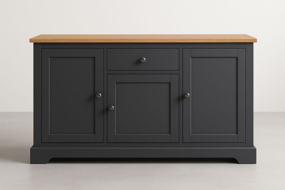 Credenza in Legno MDF Nero/Quercia con 3 Ante e 1 Cassetto 120x40x75 cm-Baronilta