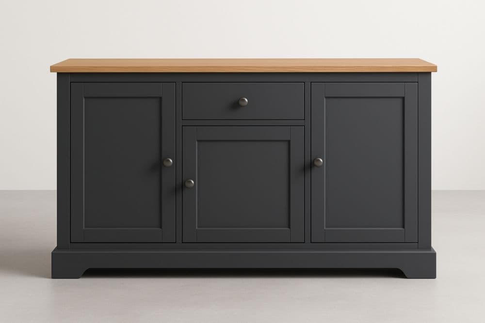Credenza in Legno MDF Nero/Quercia con 3 Ante e 1 Cassetto 120x40x75 cm-Baronilta