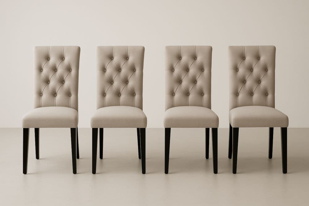 Set di 4 Sedie per Sala da Pranzo con Rivestimento in Poliestere Beige e Gambe in Legno Massello-Baronilta