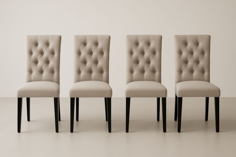 Set di 4 Sedie per Sala da Pranzo con Rivestimento in Poliestere Beige e Gambe in Legno Massello-Baronilta