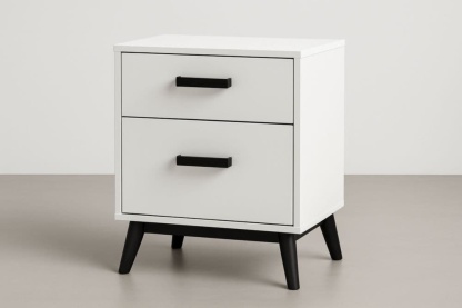 Comodino con 2 cassetti bianco in MDF e gambe nero in metallo-Baronilta