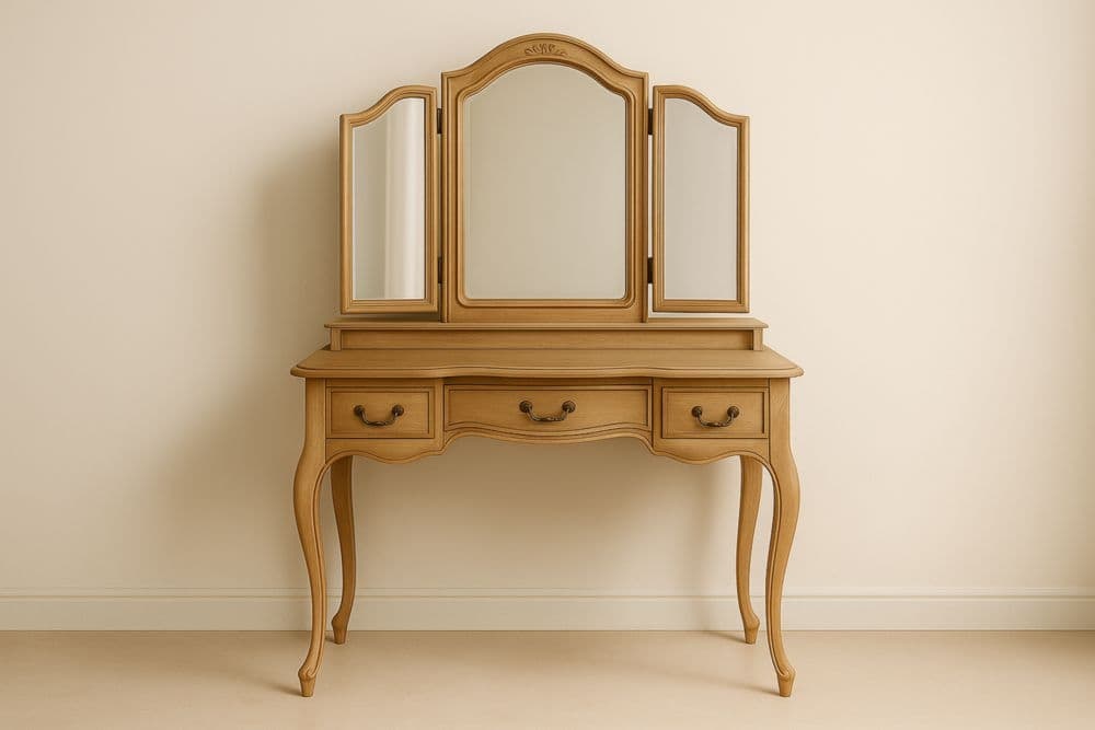 Tavolo da Toilette con Specchi in Legno Massello Naturale-Baronilta