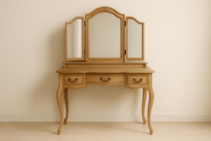 Tavolo da Toilette con Specchi in Legno Massello Naturale-Baronilta