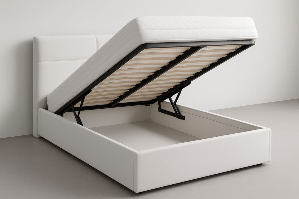 Letto Contenitore In Metallo e Tessuto Bianco Dimensioni 200x160 cm-Baronilta