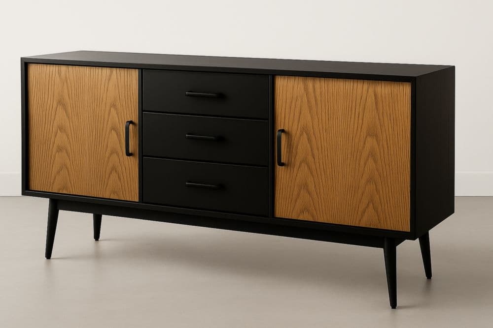 Mobile Buffet in Legno di Rovere MDF 150x40x75 cm Nero/Naturale-Baronilta
