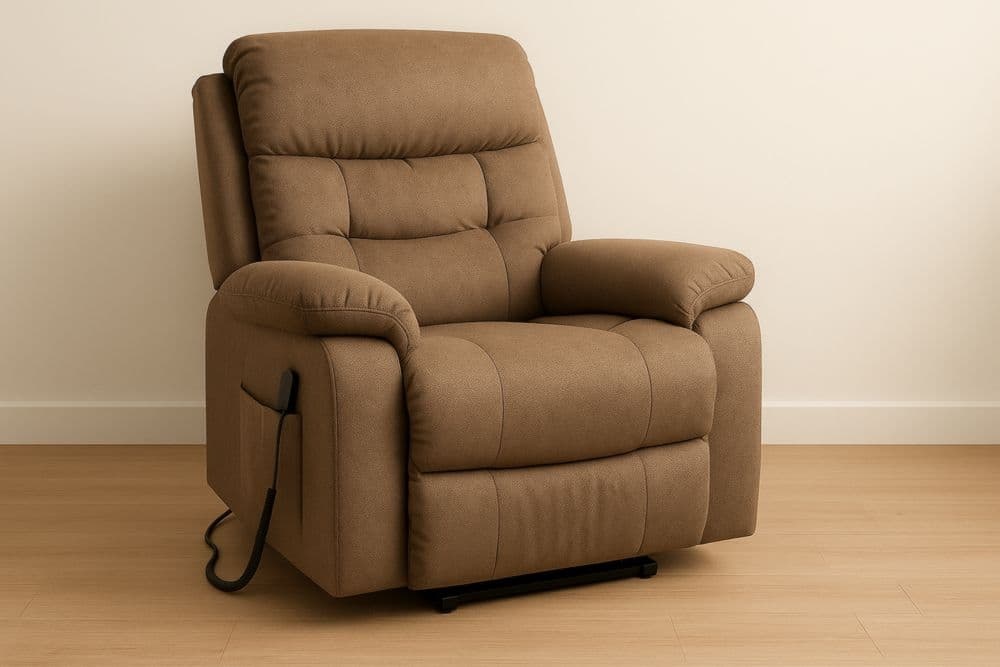 Poltrona reclinabile in tessuto marrone con imbottitura in schiuma poliuretanica, dimensioni 100cm x 90cm x 85cm-Baronilta