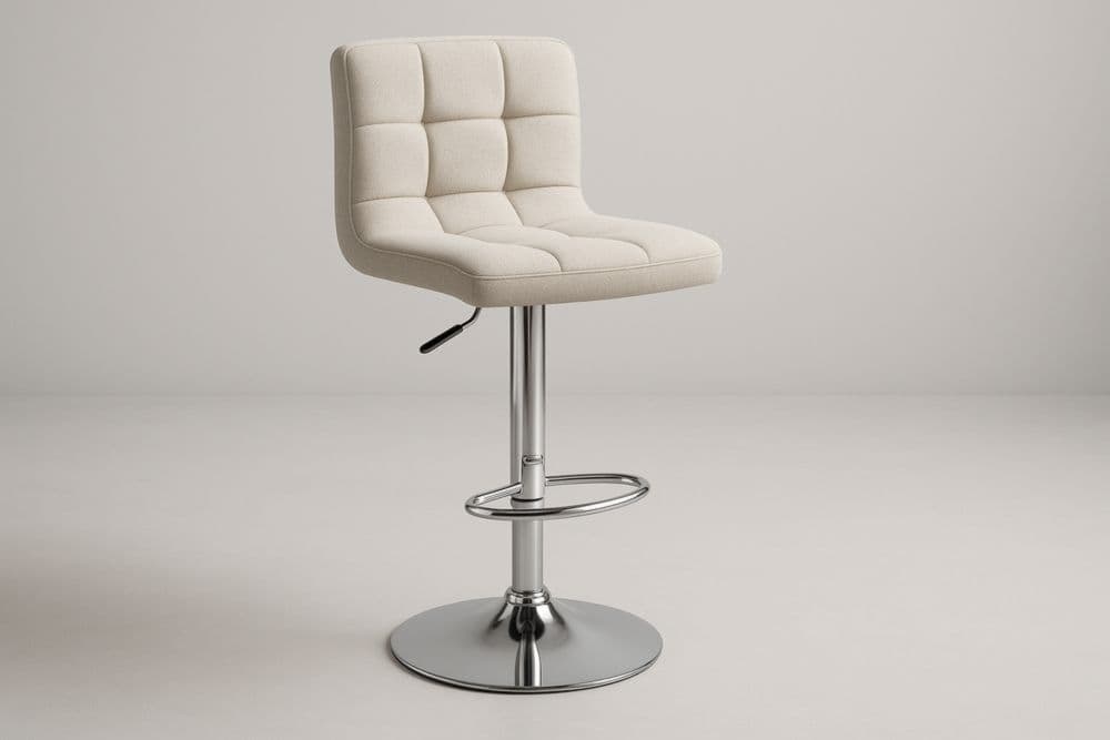 Sgabello da Bar Altezza Regolabile Schienale Imbottito Acciaio Cromato Beige-Baronilta