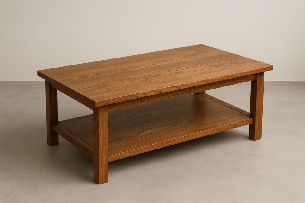 Tavolino da caffè rettangolare in legno massello noce con mensola 120x60x45 cm-Baronilta