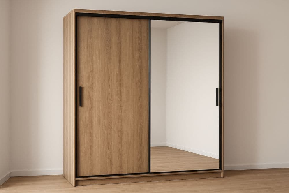 Armadio scorrevole in legno con specchio 200x216x60 cm-Baronilta