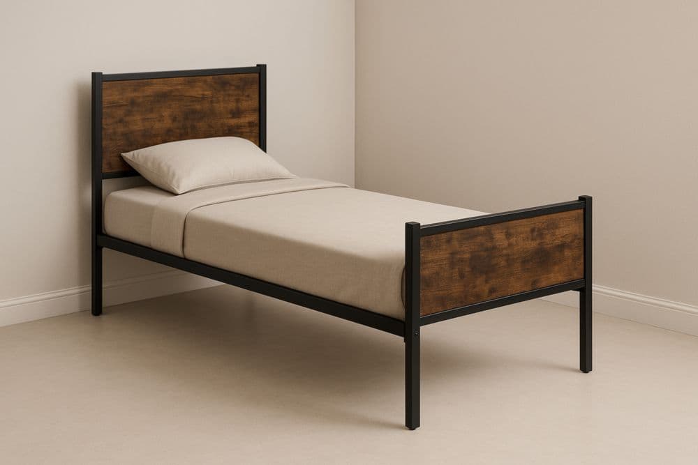 Letto Singolo in Metallo con Testiera in Legno 200x90cm-Baronilta
