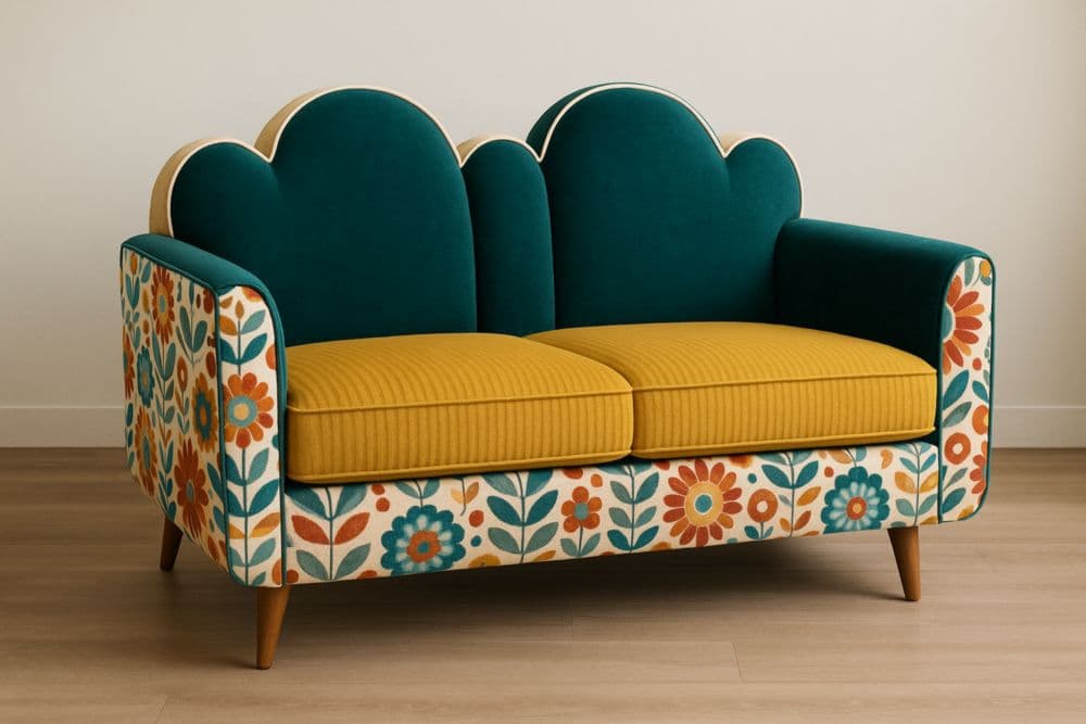 Divano due posti in velluto a fiori retro vintage verde/giallo 150cm-Baronilta