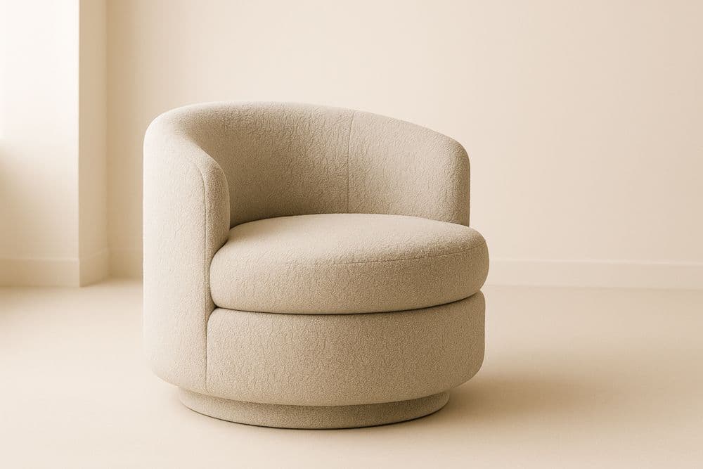 Poltrona in Tessuto Beige Rotonda con Schienale Curvo 80x80x75 cm-Baronilta