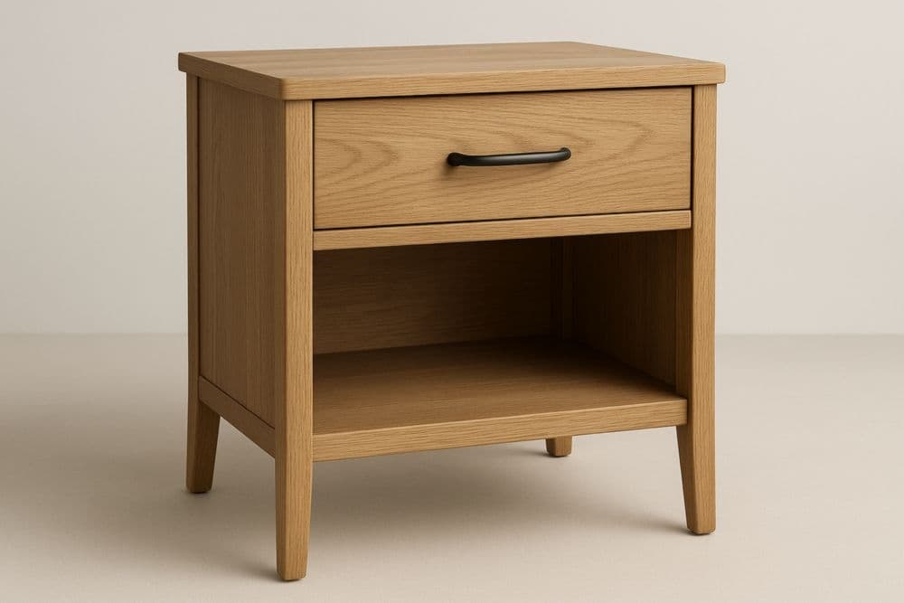 Comodino in Legno di Rovere con Cassetto e Ripiano, 50x40x60 cm-Baronilta