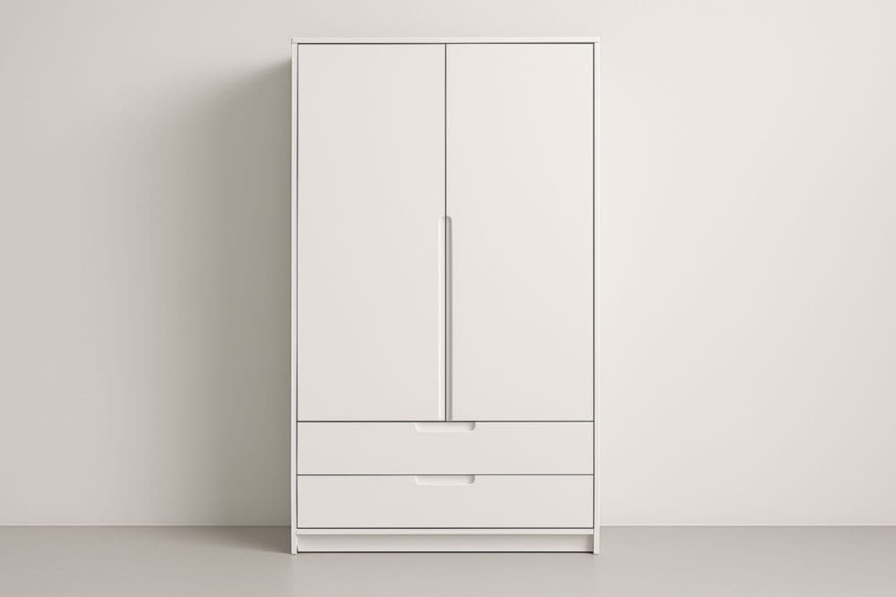 Armadio a due ante con cassetti bianco MDF 180x80x50 cm-Baronilta