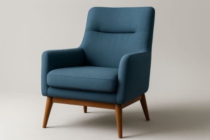 Poltrona in Tessuto Poliestere Blu con Gambe in Legno Massello 75x80x90 cm-Baronilta