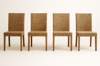 Set di 4 sedie in legno e fibra di rattan, marrone, 45x55x90 cm-Baronilta