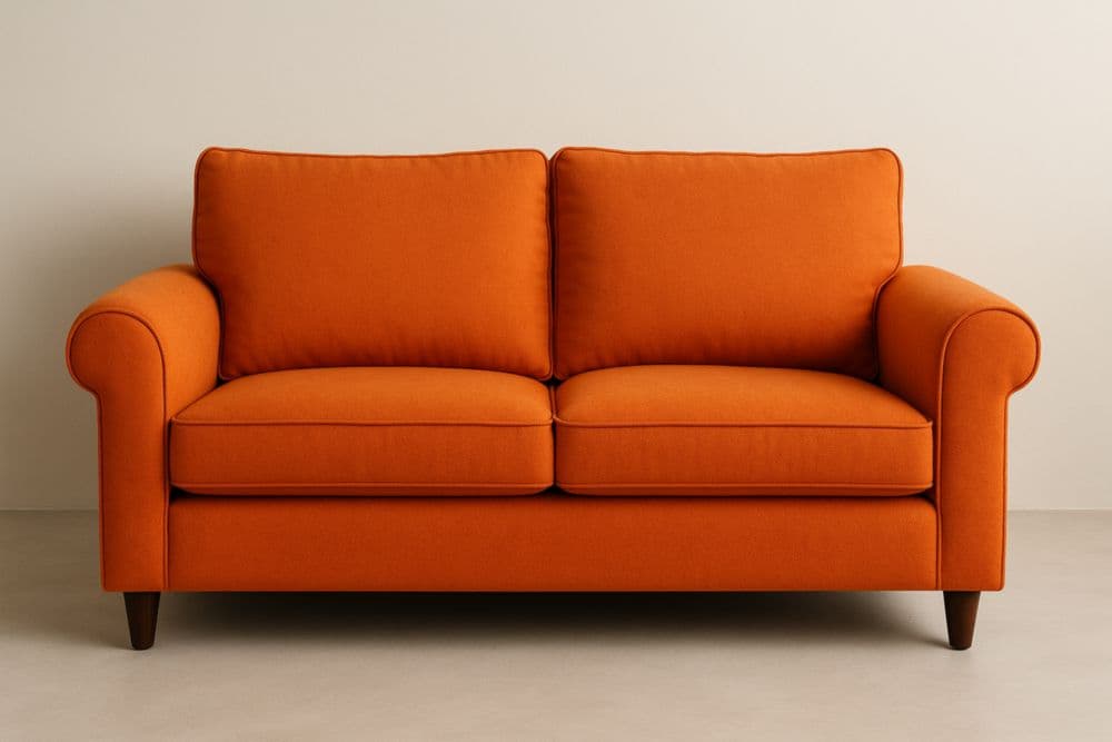 Divano due posti in tessuto arancione con cuscini sfoderabili-Baronilta