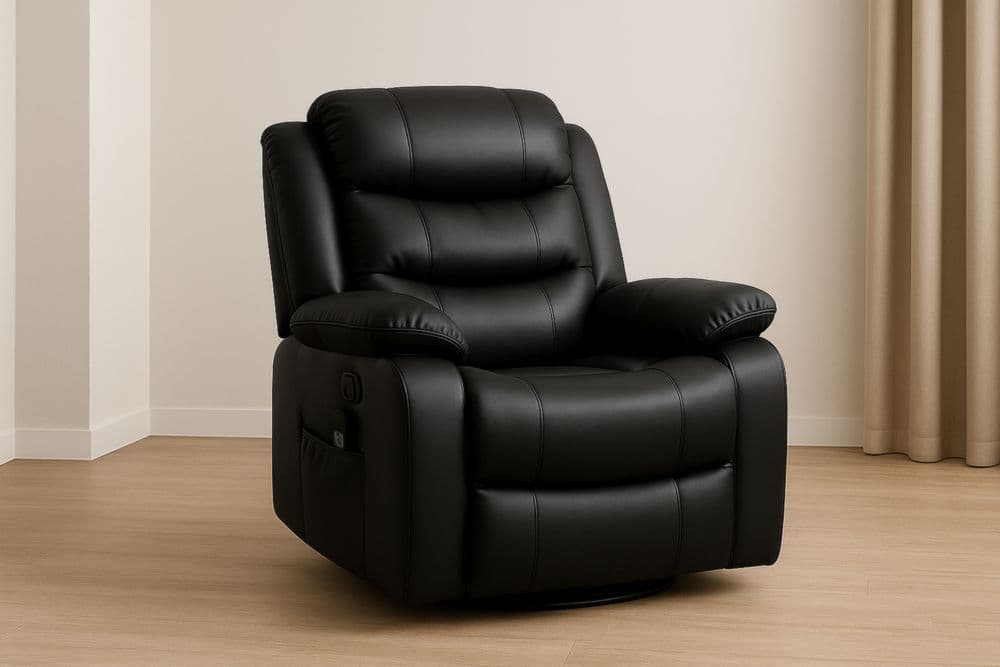 Poltrona Reclinabile in Pelle Sintetica Nera 90x85x100 cm-Baronilta