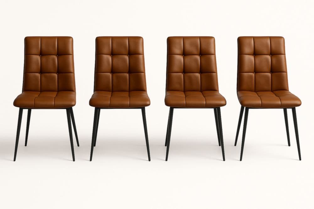 Set di 4 sedie in pelle PU marrone con gambe in metallo nero, 95 cm altezza-Baronilta