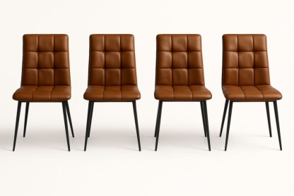 Set di 4 sedie in pelle PU marrone con gambe in metallo nero, 95 cm altezza-Baronilta