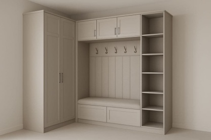 Mobile ad angolo con panca e mensole in MDF beige-Baronilta