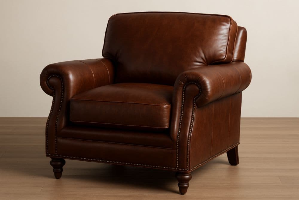 Poltrona in Pelle Marrone con Braccioli Arrotondati 100x90x88 cm-Baronilta