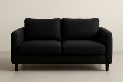 Divano a due posti nero in tessuto poliestere con cuscini imbottiti 150cm x 85cm x 80cm-Baronilta