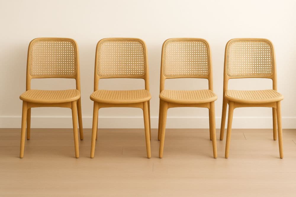 Set di 4 Sedie in Legno Massiccio Colore Naturale Tessuto in Rattan-Baronilta