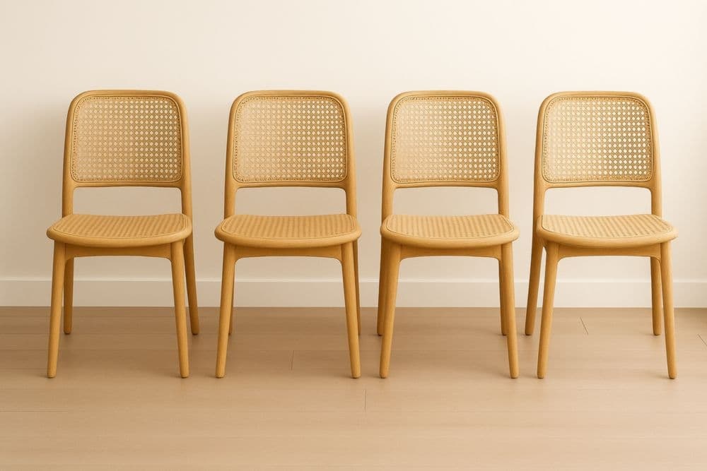 Set di 4 Sedie in Legno Massiccio Colore Naturale Tessuto in Rattan-Baronilta