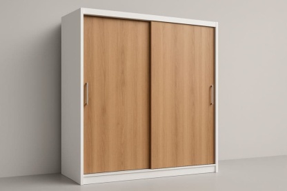 Armadio scorrevole in truciolato bianco/rovere 180x200x60 cm-Baronilta