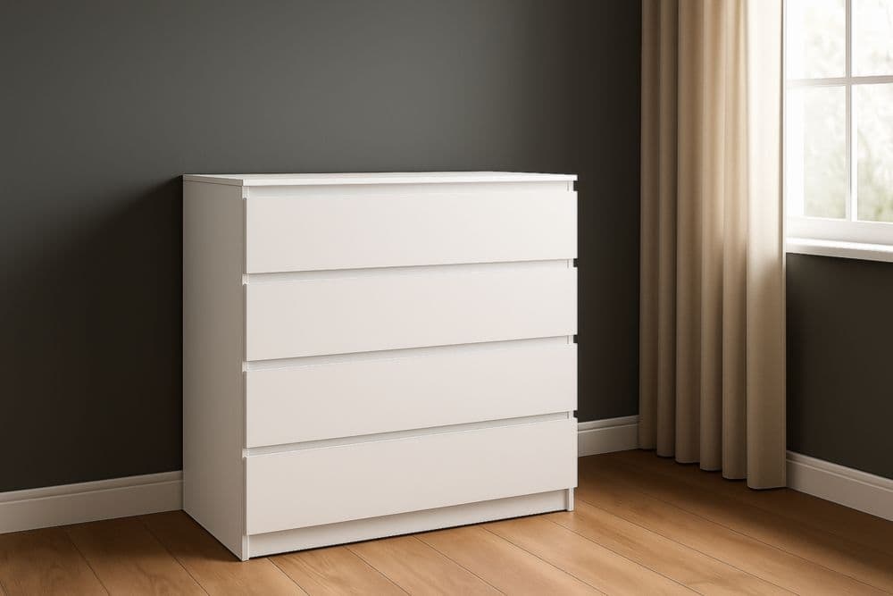 Cassettiera a 4 cassetti in MDF bianco 80x40x95 cm-Baronilta