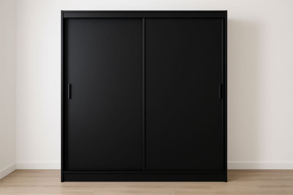 Armadio con ante scorrevoli in MDF nero 200x150x60 cm-Baronilta