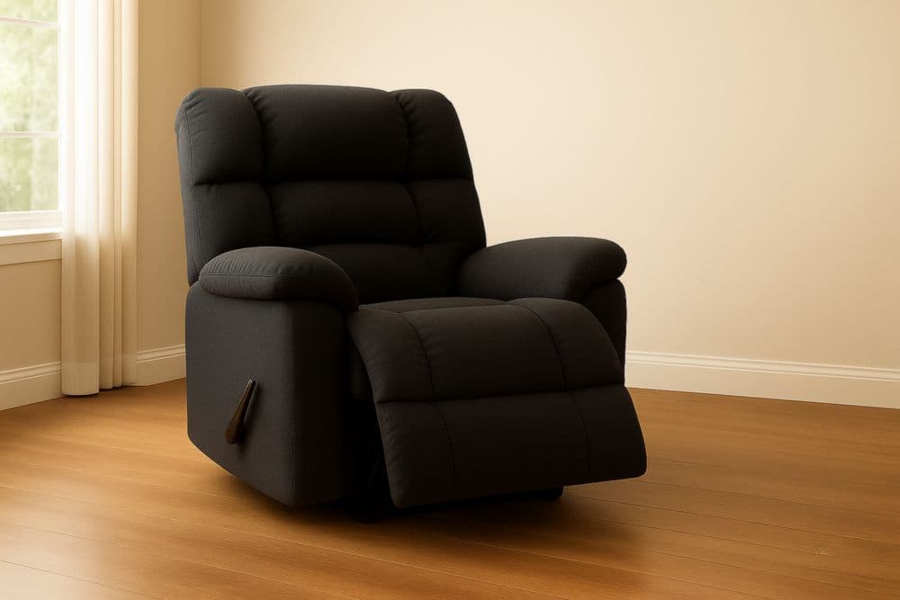 Poltrona reclinabile imbottita con rivestimento in tessuto poliestere e struttura in legno-Baronilta