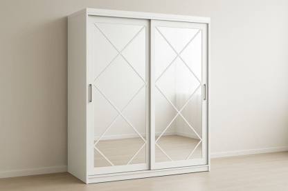 Armadio guardaroba scorrevole specchio pannelli MDF bianco 200x60x210 cm-Baronilta