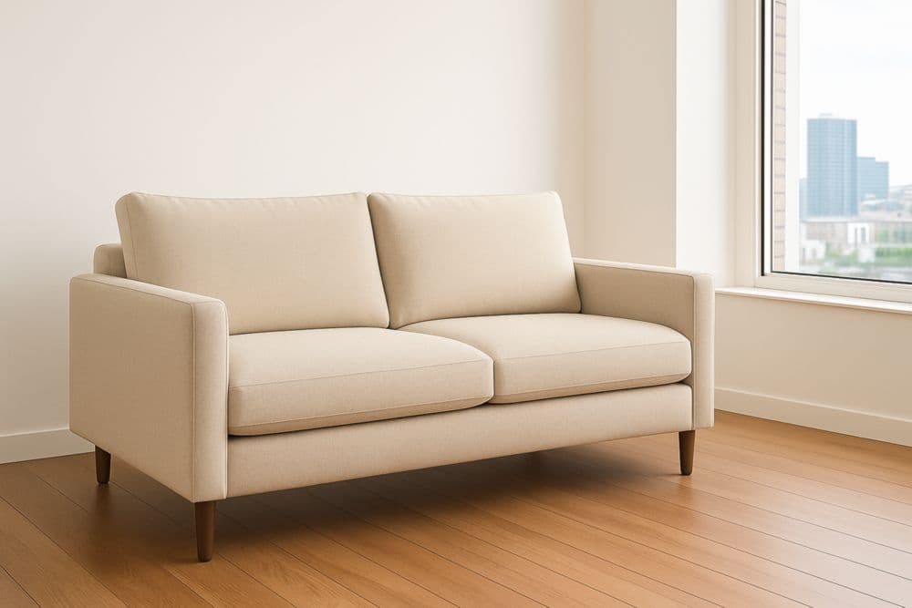 Divano a due posti tessuto poliestere beige 150x85x85 cm-Baronilta