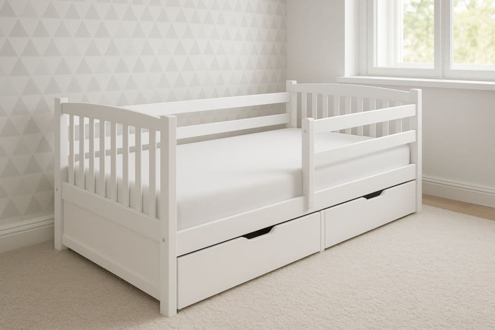 Letto per bambini in legno bianco con cassetti 160x80 cm-Baronilta